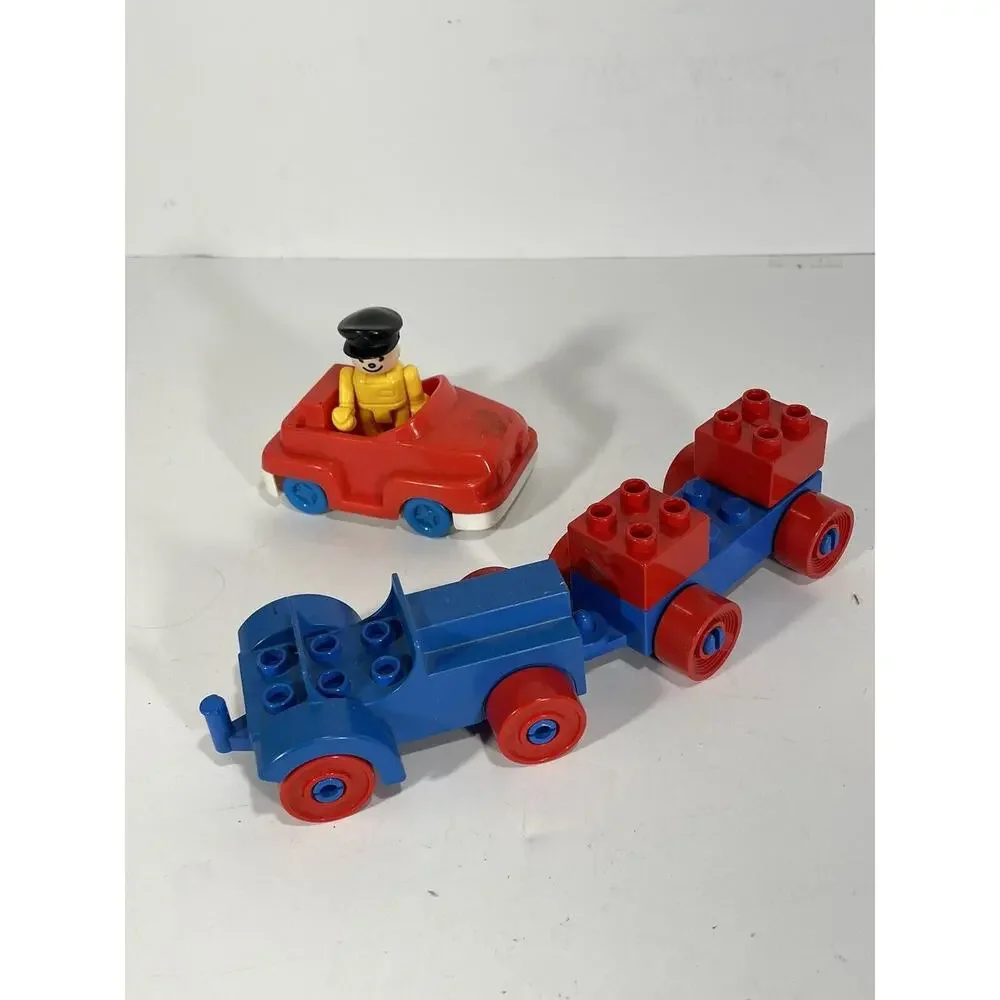 Lot 6 Vintage Illco Little People Car + Lego Train Cars + 70’s Toy Cop Black Hat